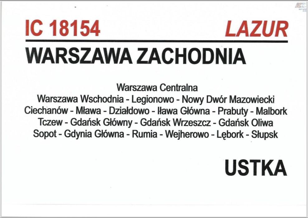 Tablica relacyjna - IC Lazur