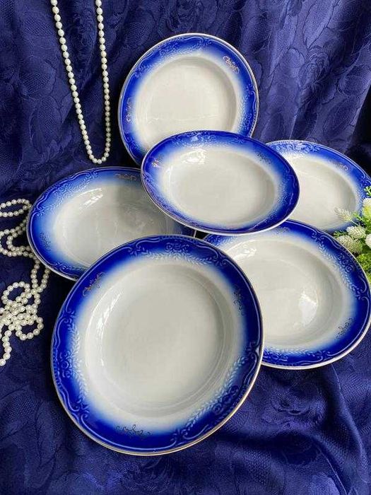 1970-е!  Сумской фарфор тарелки порционные кобальт для первых блюд