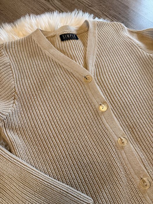 SIMPLE Kardigan Beżowy Premium | Klasyczny Sweter Zapinany | Elegancki Basic
