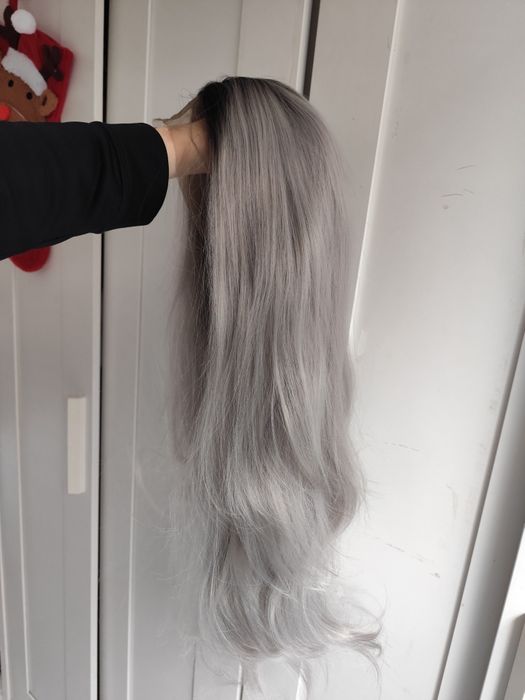 Peruka WIG lace front ombre sombre siwa szara silver długa premium syn