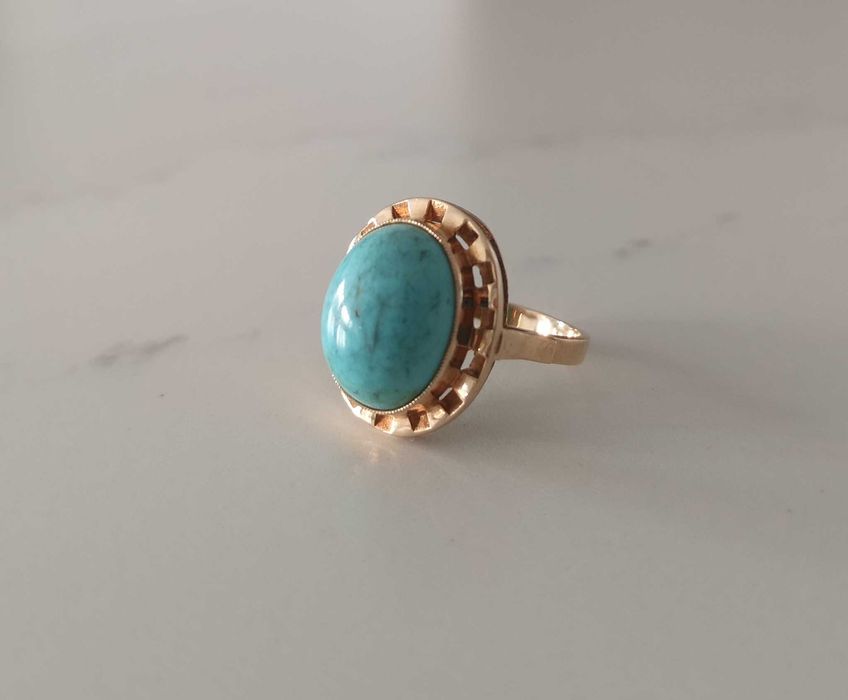 złoty pierścionek z turkusem, Warmet, unikat