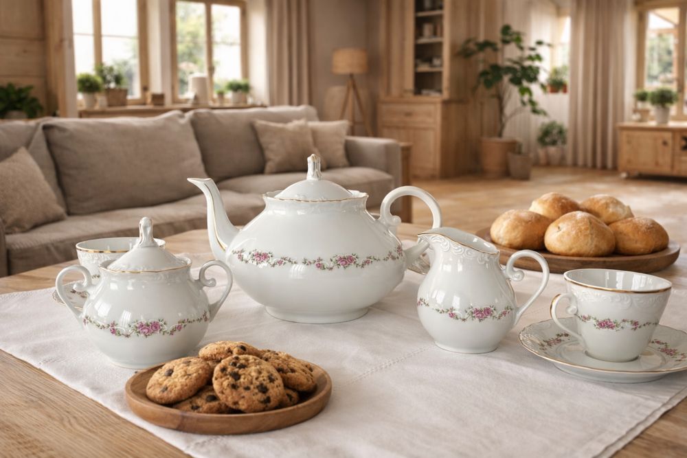 Serviço de chá vintage em porcelana portuguesa SPAL – 12 chávenas