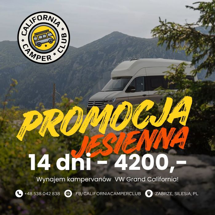 wynajem Grand California CamperVAN jak nowy 2025 odbiór Zabrze przy A1