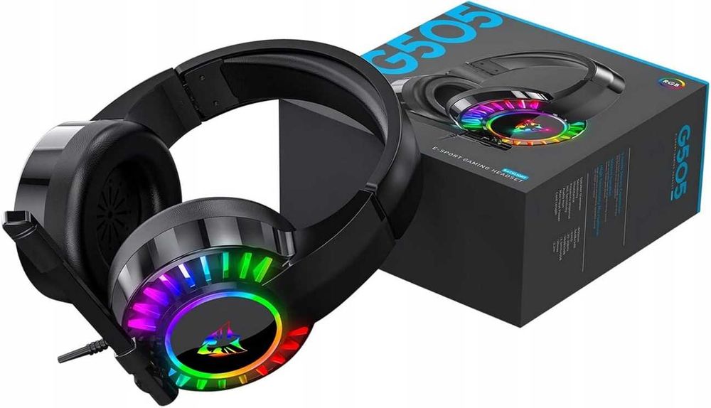 Słuchawki gamingowe naszuszne z mikrofonem przewodowe rgb dla graczy jack