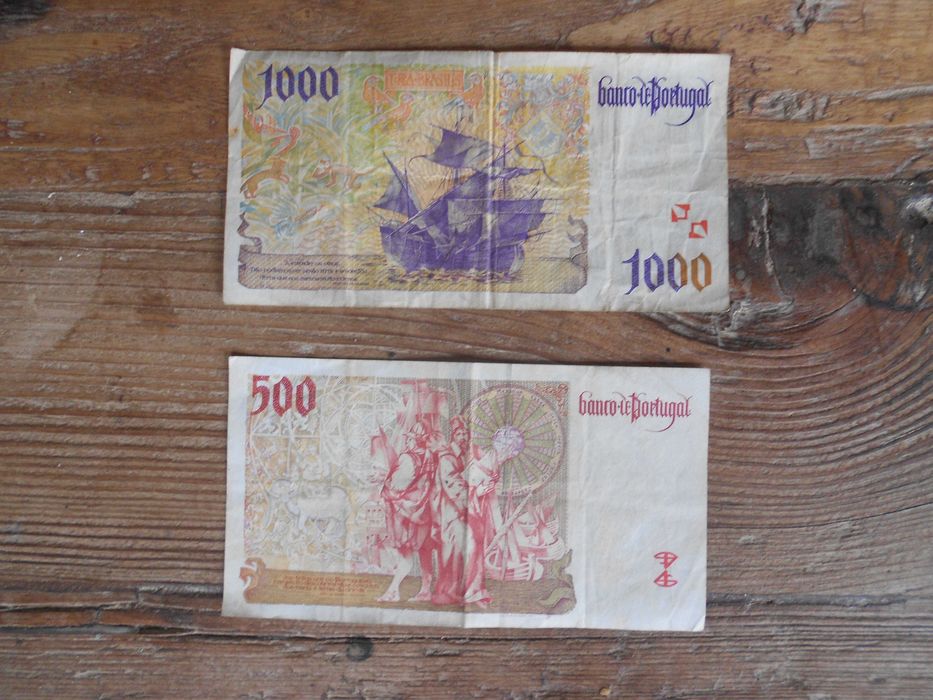 Notas antigas de 500 e 1000 escudos anos 90
