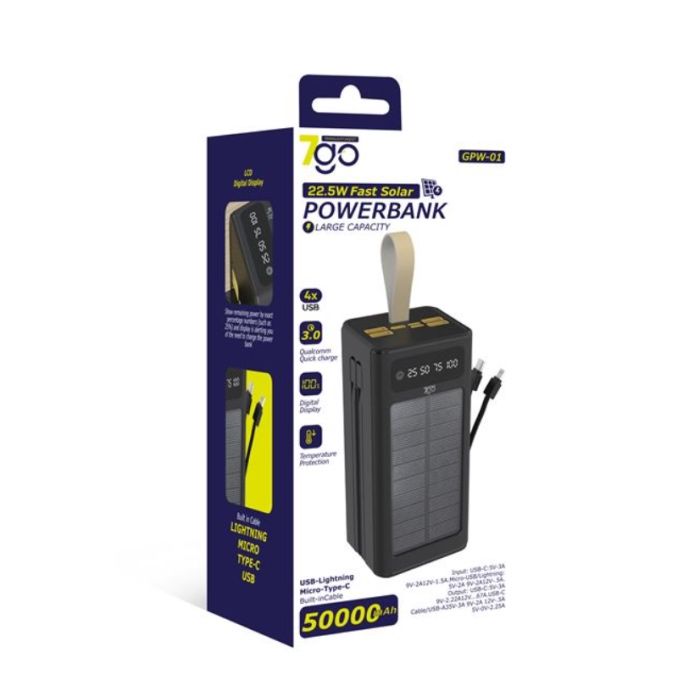 Power bank 7GO 50000mah (PD 22,5w + Solar) GPW-01