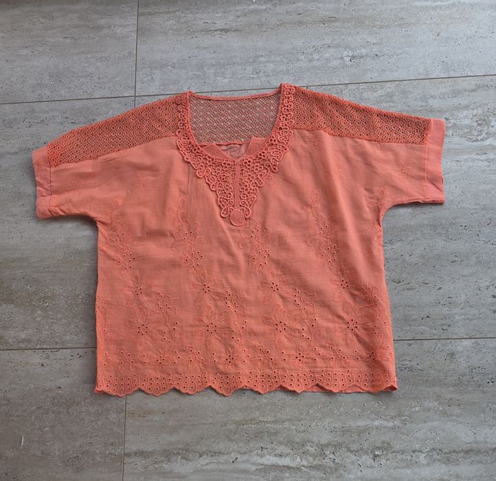 Bluzka 44 2XL 46 3XL morelowa ażurkowa damska koszula cienka przewiewna
