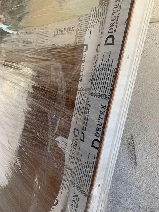 Drzwi balkonowe białe dąb złocisty nowe klamki zamek 900x2200