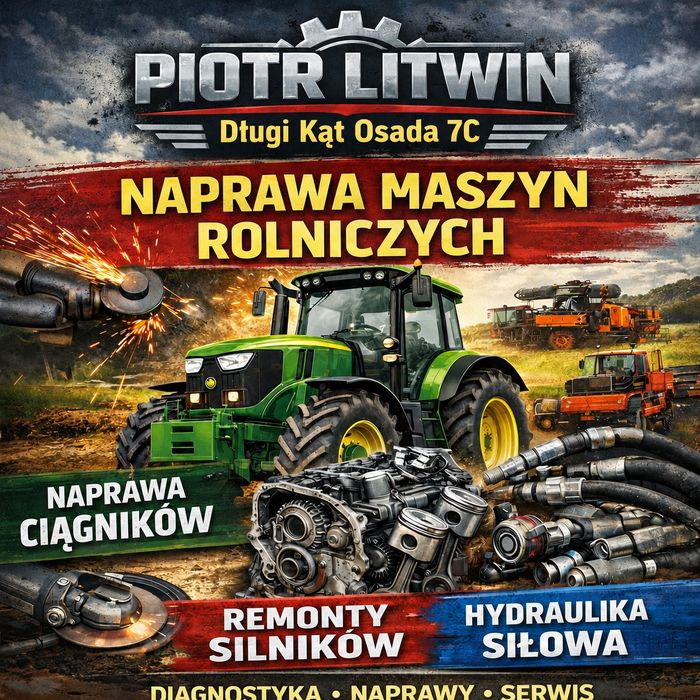 Naprawa maszyn rolniczych ciągników kombajnów silników skrzyń biegów hydraulika sprzęgła duże oraz małe naprawy. ZAPRASZAMY