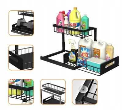 Półka łazienkowa/kuchenna, organizer wysuwany 2 poziomy, wysuwany