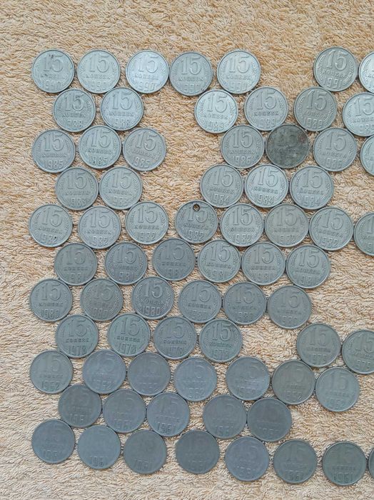 Монеты 15 копеек 1961-1991гг. СССР,  94 шт.