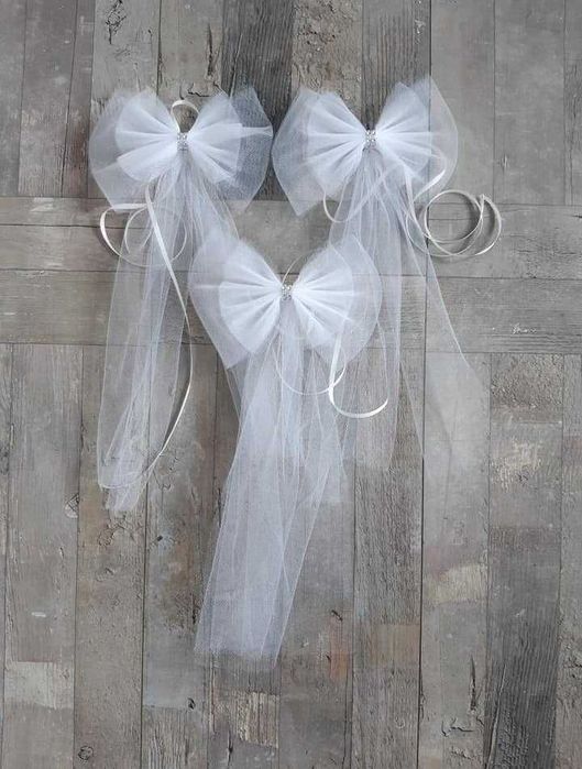 Kokardy tiulowe białe 10 sztuk