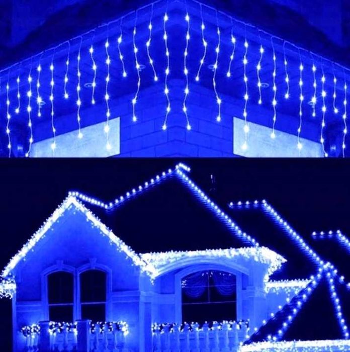 Lampki Choinkowe Sople 100 LED Niebieskie + Flash Iskra 100 lampek