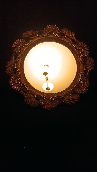 Lustro retro w bogatej odlewanej miedziowanej oprawie.PRL