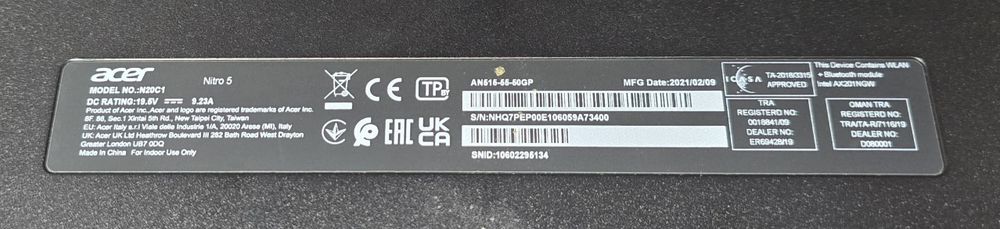 Acer Nitro 5 model N20C1 plus gratis !