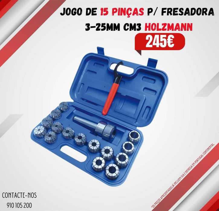Jogo de 15 pinças p/ Fresadora 3-25mm CM3 HOLZMANN JL20