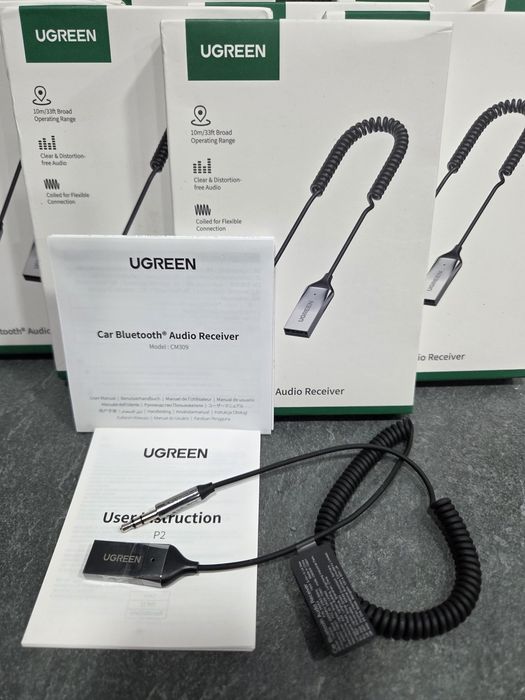 Bluetooth адаптер UGREEN CM309 Bluetooth 5.3 автомобільний приймач AUX з мікрофоном Space Gray, ресивер, Оновлена версія 2024 з підтримкою AAC