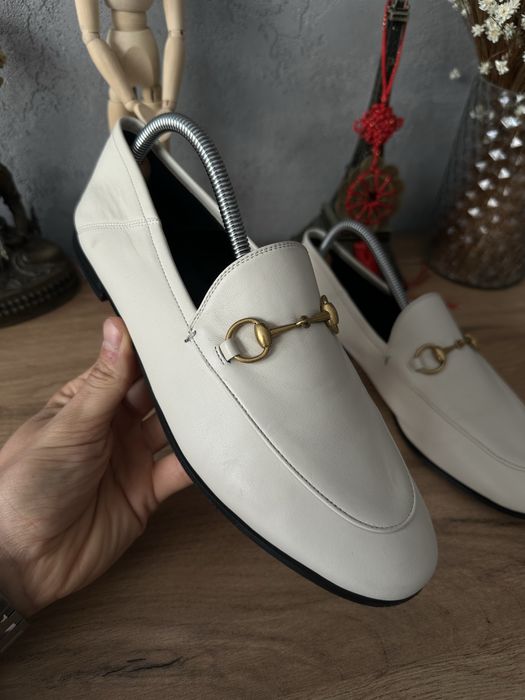 Gucci Horsebit Loafers Leather White / Black Białe Czarne 39,5