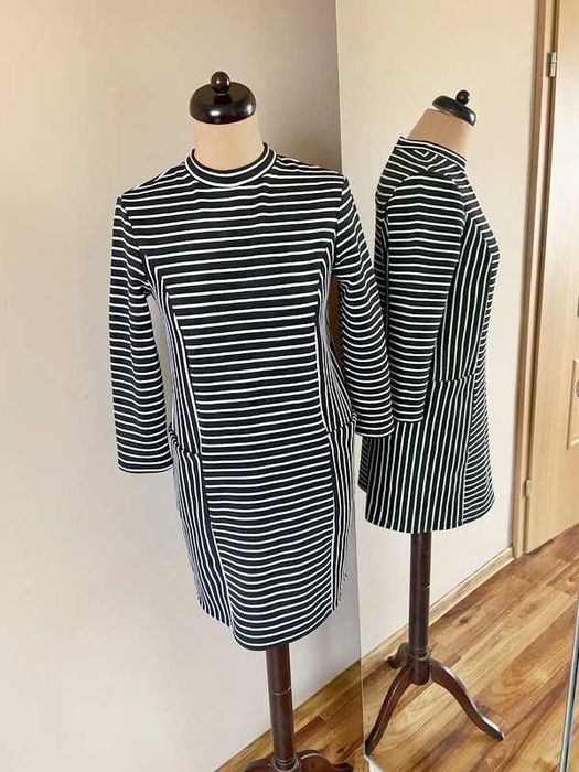 38 40 warehouse sukienka midi zip zamek kieszenie pasiak midi dres