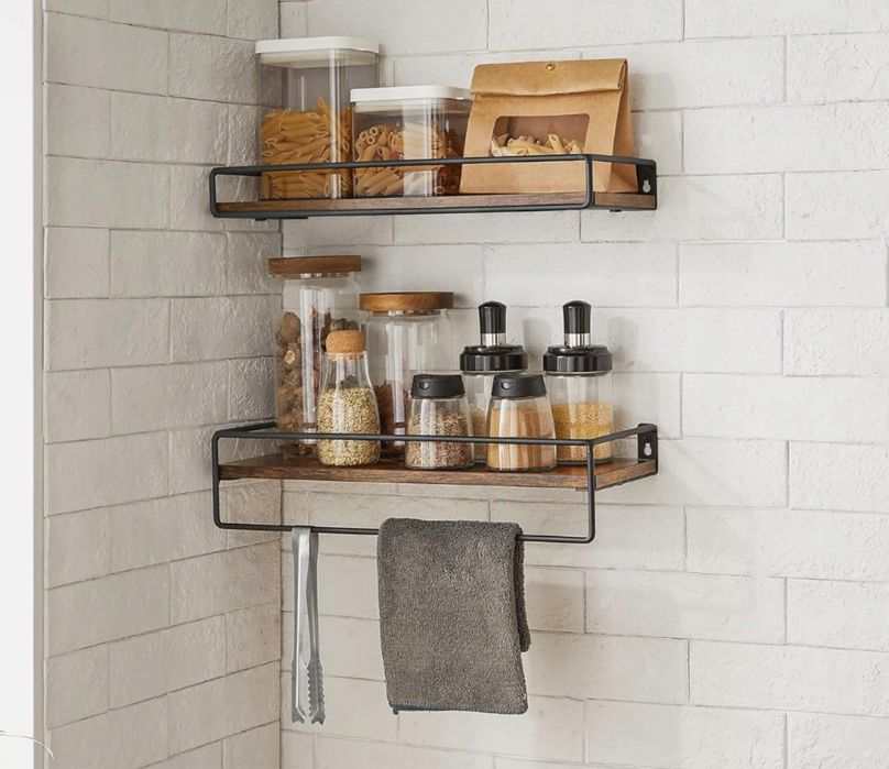 Zestaw 2 półek ściennych LOFT z drążkiem vintage drewniano-metalowych