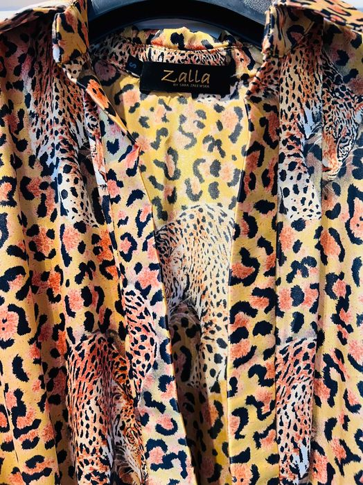 Zalla Sara Zalewska Kimono Kopertowa sukienka midi motyw panterki S 36