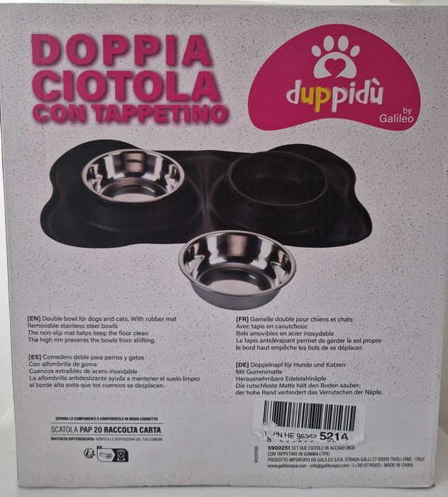 Podwójna Miska dla Psa Kota Metalowa + Mata 2x400ml