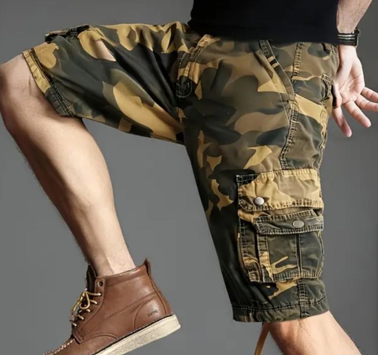 Męskie spodenki spodnie plażowe szorty moro cargo bojówki khaki XL