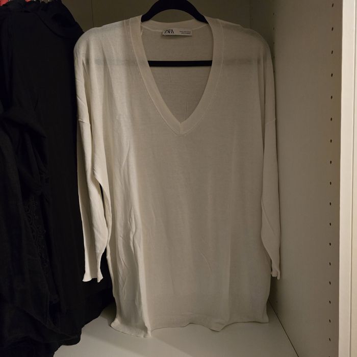 Bluzka Zara biała oversize bawełna wiskoza luźny krój