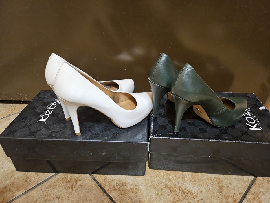 Szpilki  KAZAR Nr 37 białe i  zielone