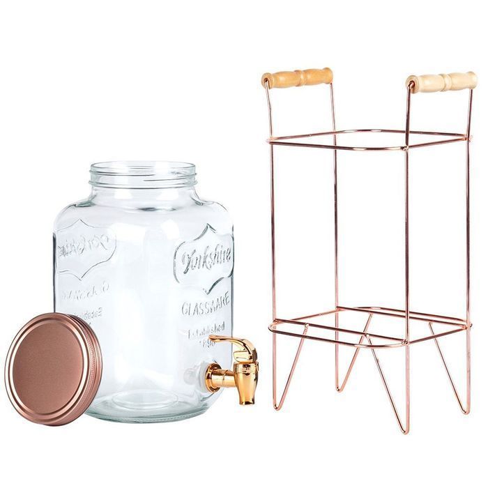 Słój do napojów z kranikiem i stojakiem złotym 4,2 l
