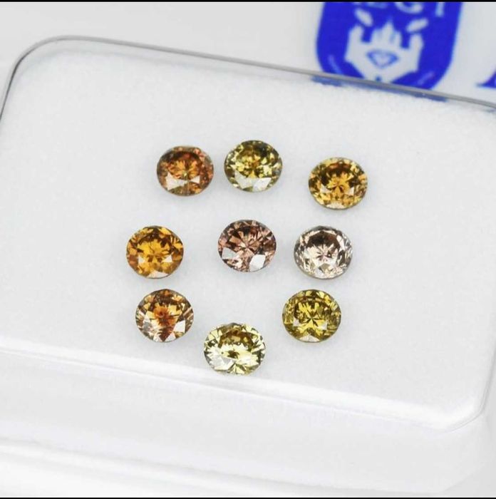 Zestaw 9 Naturalnych Diamentów Fantazyjnych Kolorów z Certyfikatem