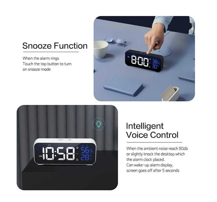 Cyfrowy budzik LED z funkcją drzemki lustrzany na USB