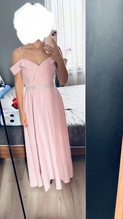 Długa suknia pudrowy róż 38
