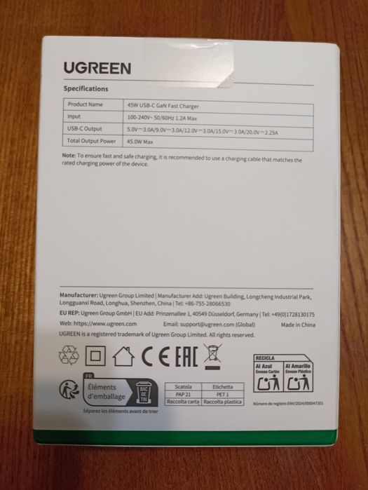 Зарядний пристрій Ugreen 45w. Швидка зарядка. Оригінал