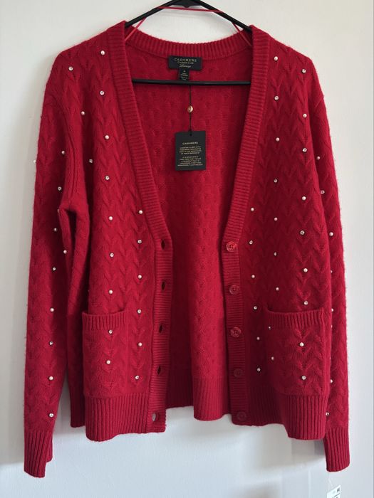 Sweter kardigan 100% kaszmir naturalny dwuwarstwowy 2-ply rozmiar S