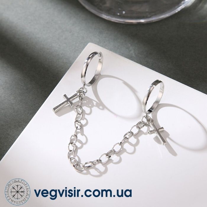 Винтажные кольца кресты набор колец 2шт соединены цепочкой регулируемы