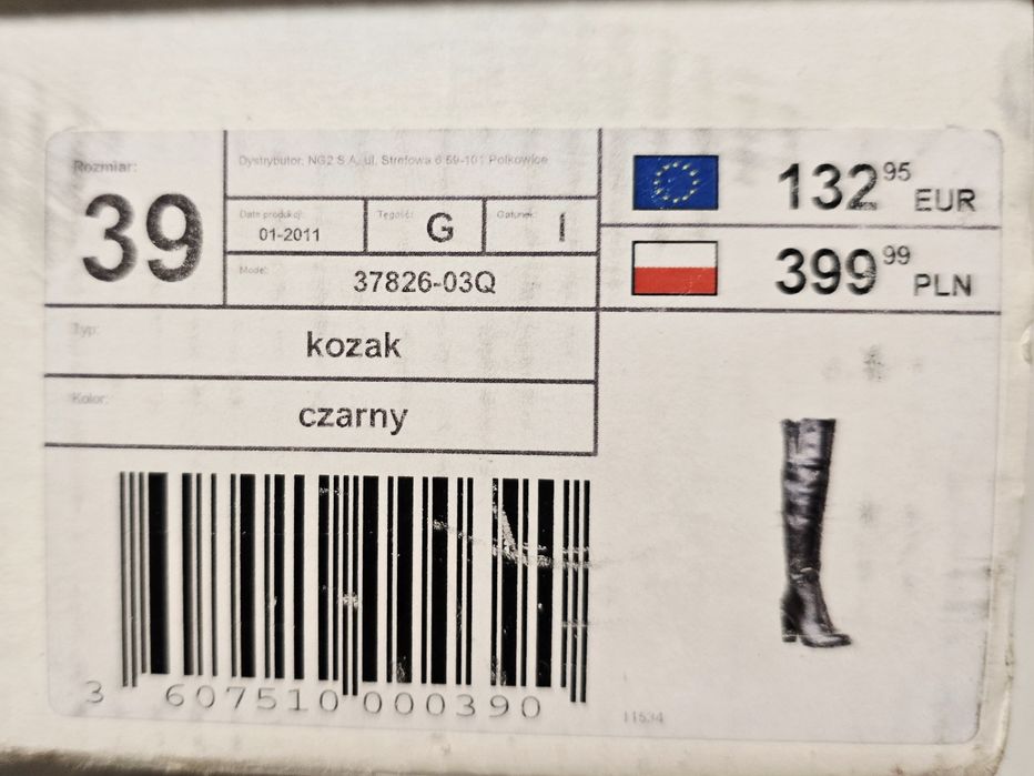Długie kozaki Quazi CCC, skóra naturalna 39 rozmiar