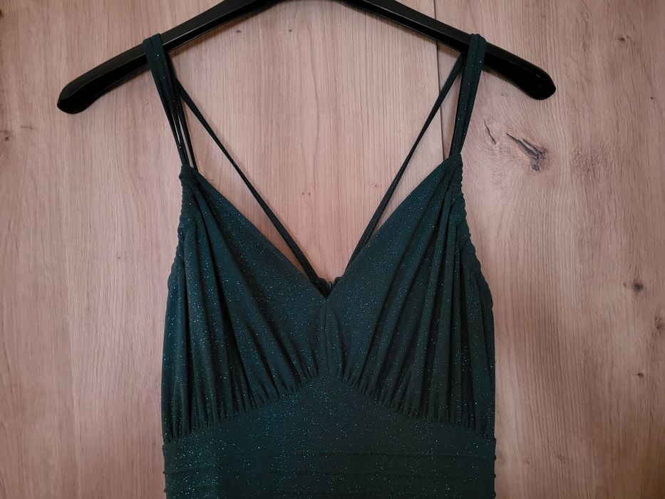 Sukienka maxi butelkowa zieleń, na ramiączkach, lejący materiał S/M 38