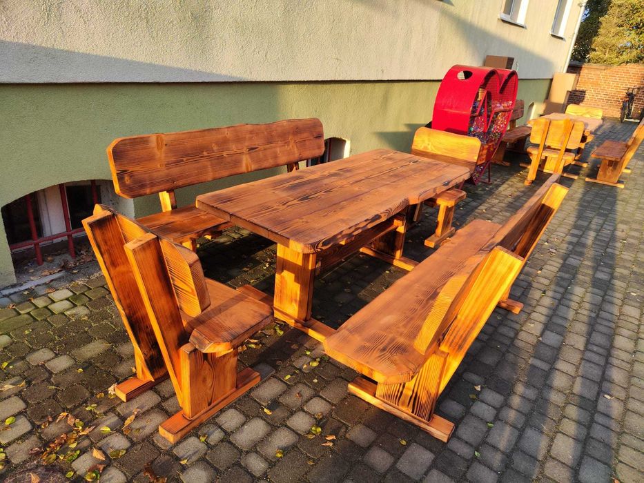 Meble ogrodowe DREWNIANE góralskie DO OGRODU biesiadne LITE DREWNO +