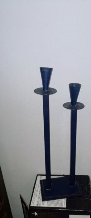 Porta velas metal azul