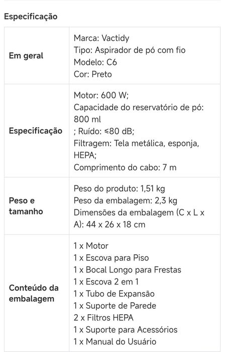 Aspirador com fio Vactidy C6