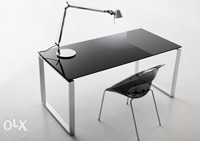 Secretária reta Vidro Preto Branco Fosco 1600x800x750mm Nova