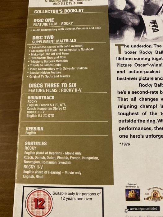 Dvd Set Rocky - box 5 cds
