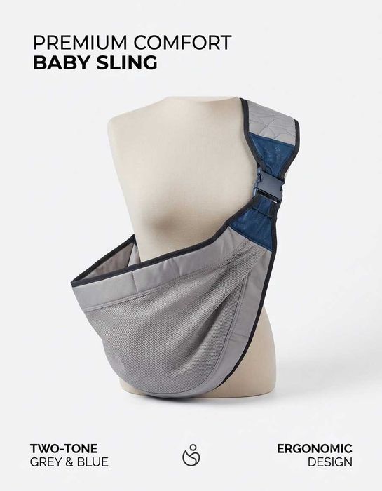 Ergonomiczne nosidełko / chusta na jedno ramię – oddychająca siatka (Grey/Blue)