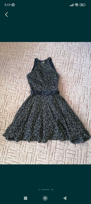 Czarne retro sukienka złota nitka tiul elegancka wizytowa wesele S M
