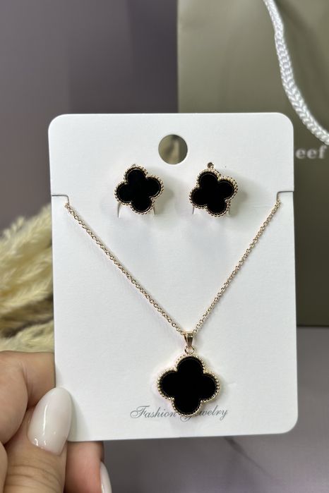 Набір прикрас клевер,сережки,підвіска,конюшина,ван кліф,медична сталь