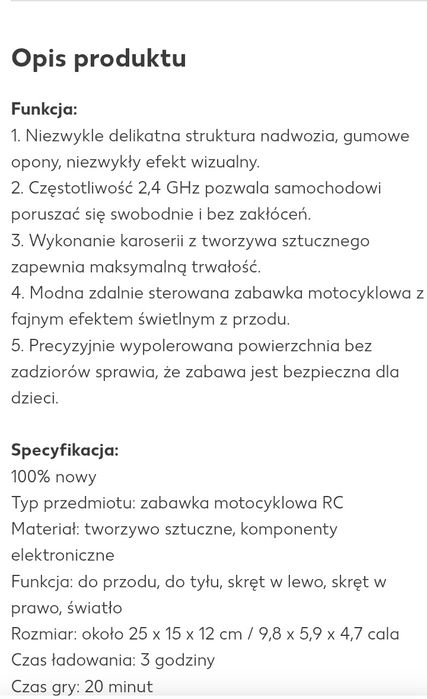 Motor ścigacz sterowan jak nowy  na akumulator,