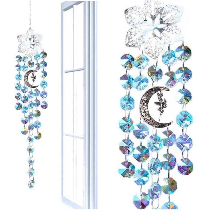 ŁAPACZ SNÓW Słońca Zawieszka na okno Szklana Kolorowa Księżyc Elf