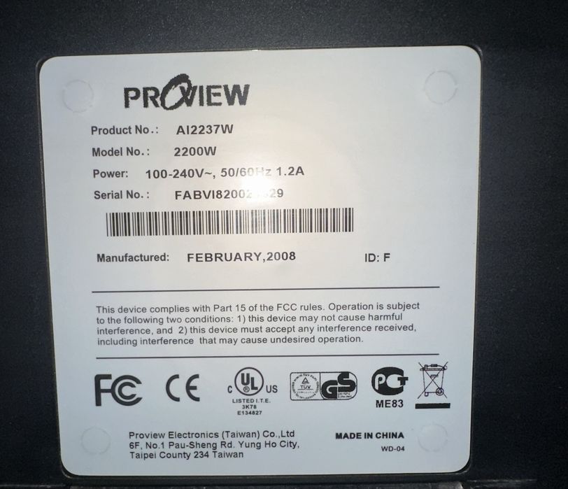 PROVIEW A12237W 22 дюйма 60 гц