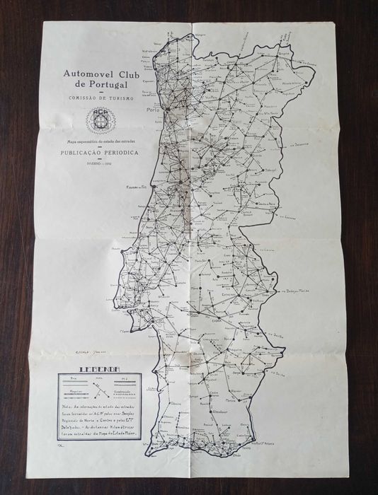 Antigo mapa ACP mapa esquemático do estado das estradas Inverno de 1932